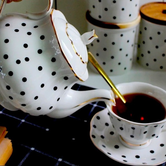 NIB 5 Pc Tea SET: Black & White Bone China - Picture 9 of 16